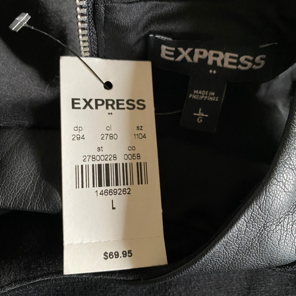 Express Women's Sleeveless Dress Size L‎ Black Faux-Leather Trim Back Zipper NWT - Picture 4 of 4